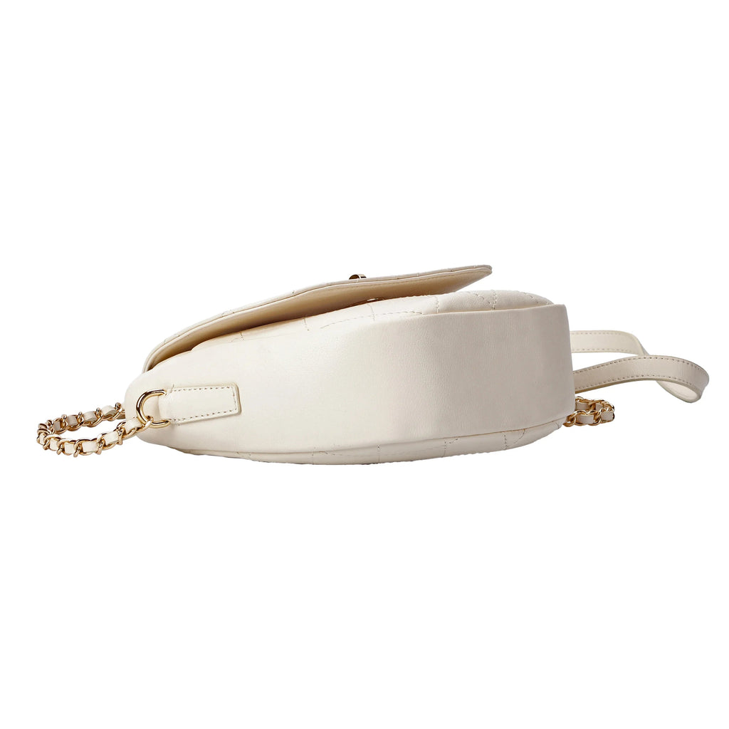 White Quilted Leather Crossbody Bag with Gold Chain Strap