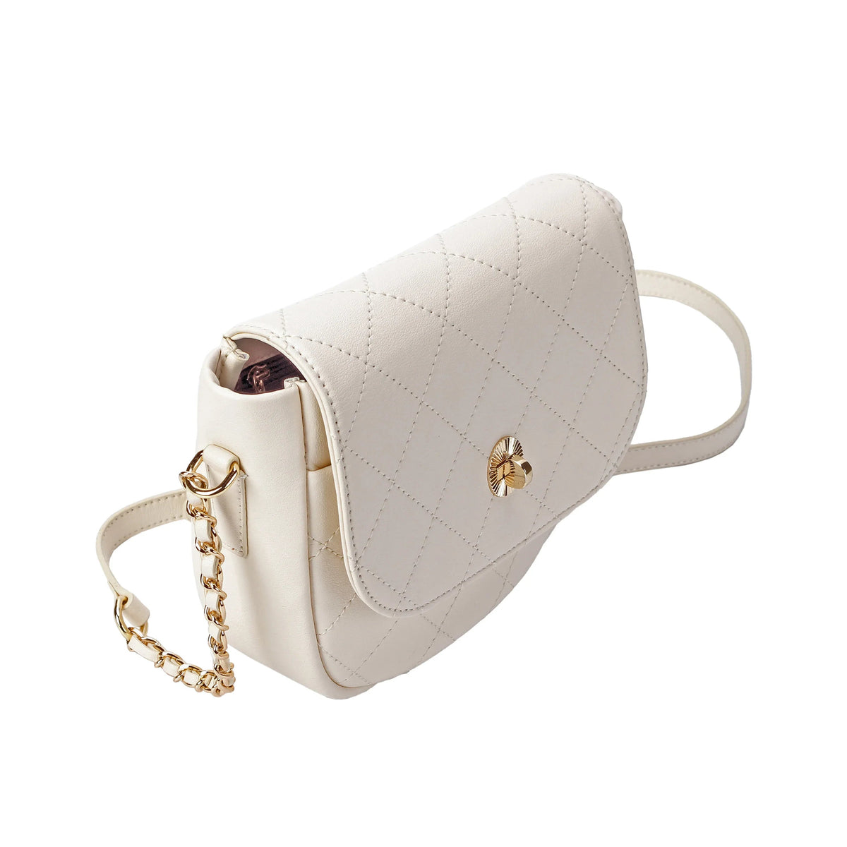 White Quilted Leather Crossbody Bag with Gold Chain Strap