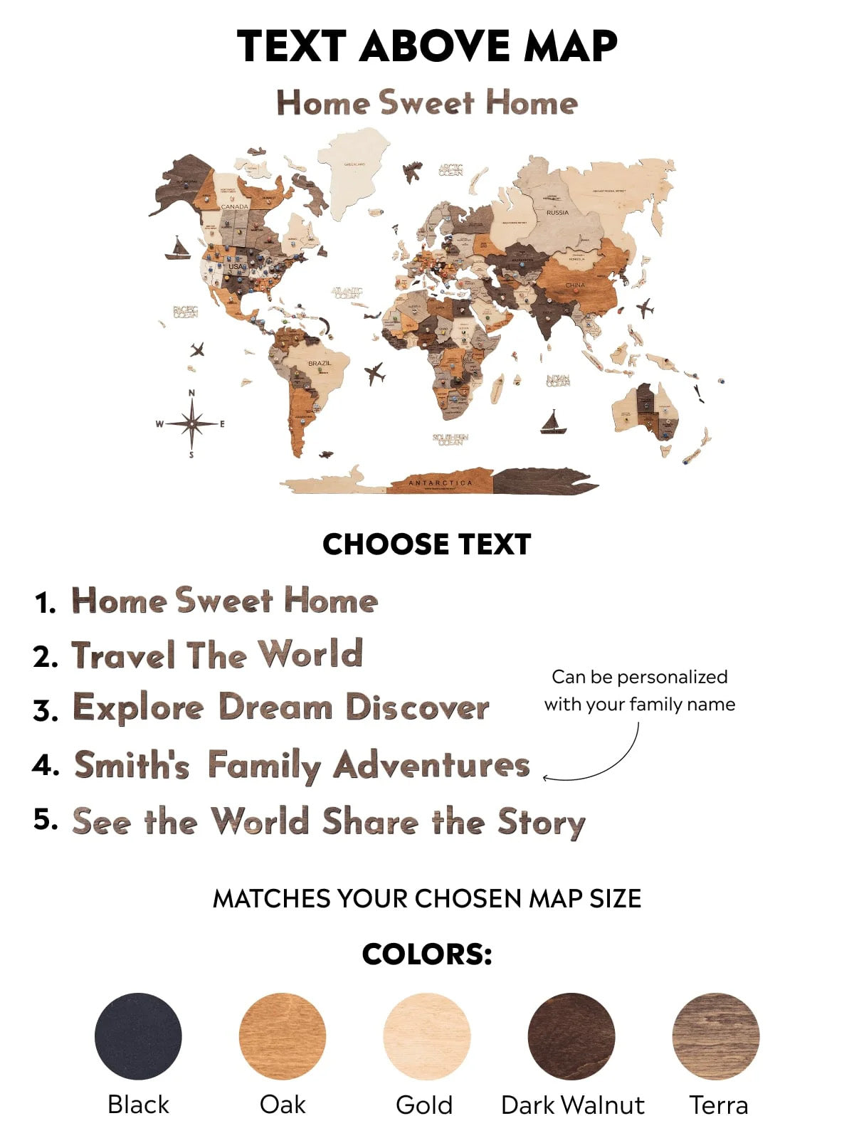 Wooden Map Quote Sign - Oak