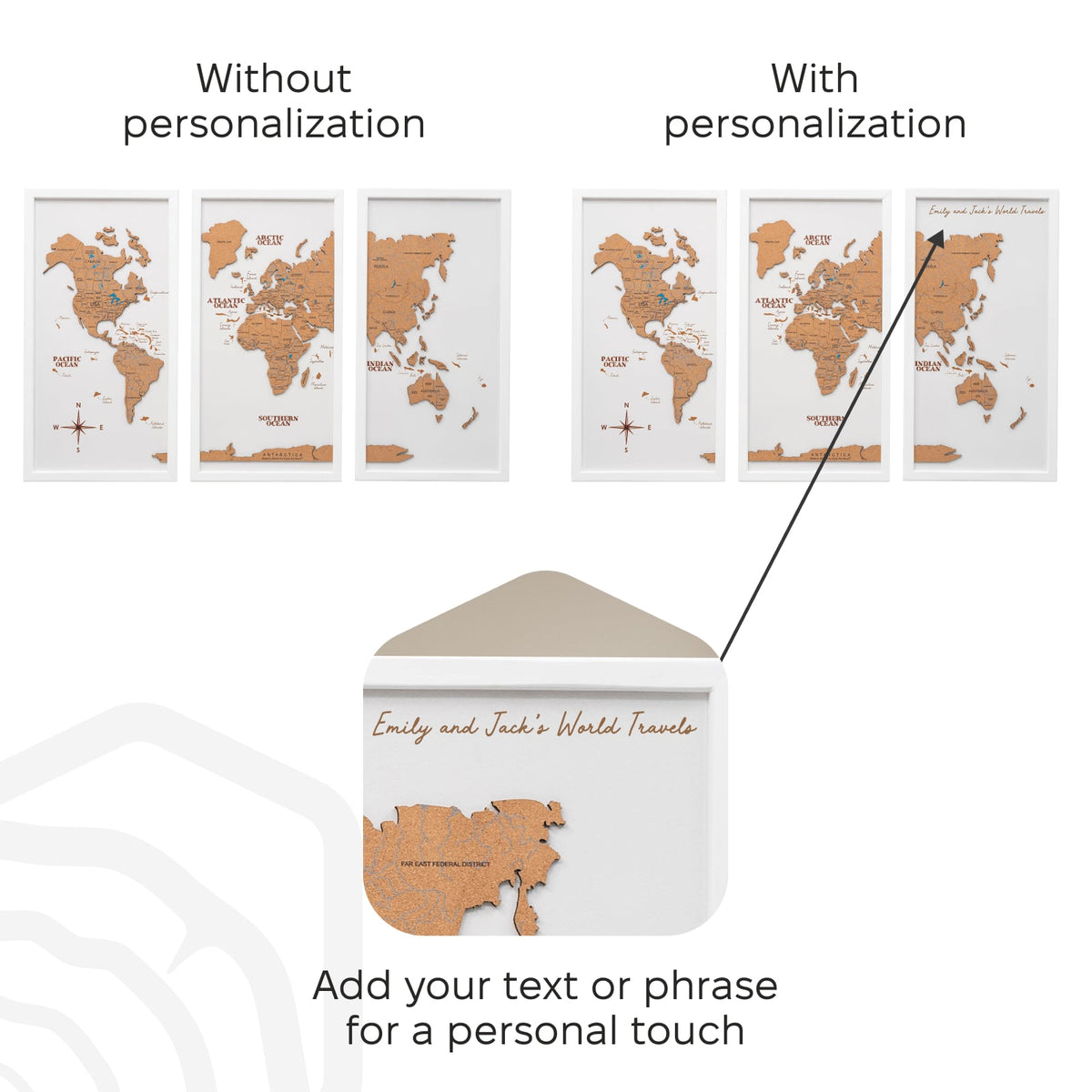 Cork world map triptych - White