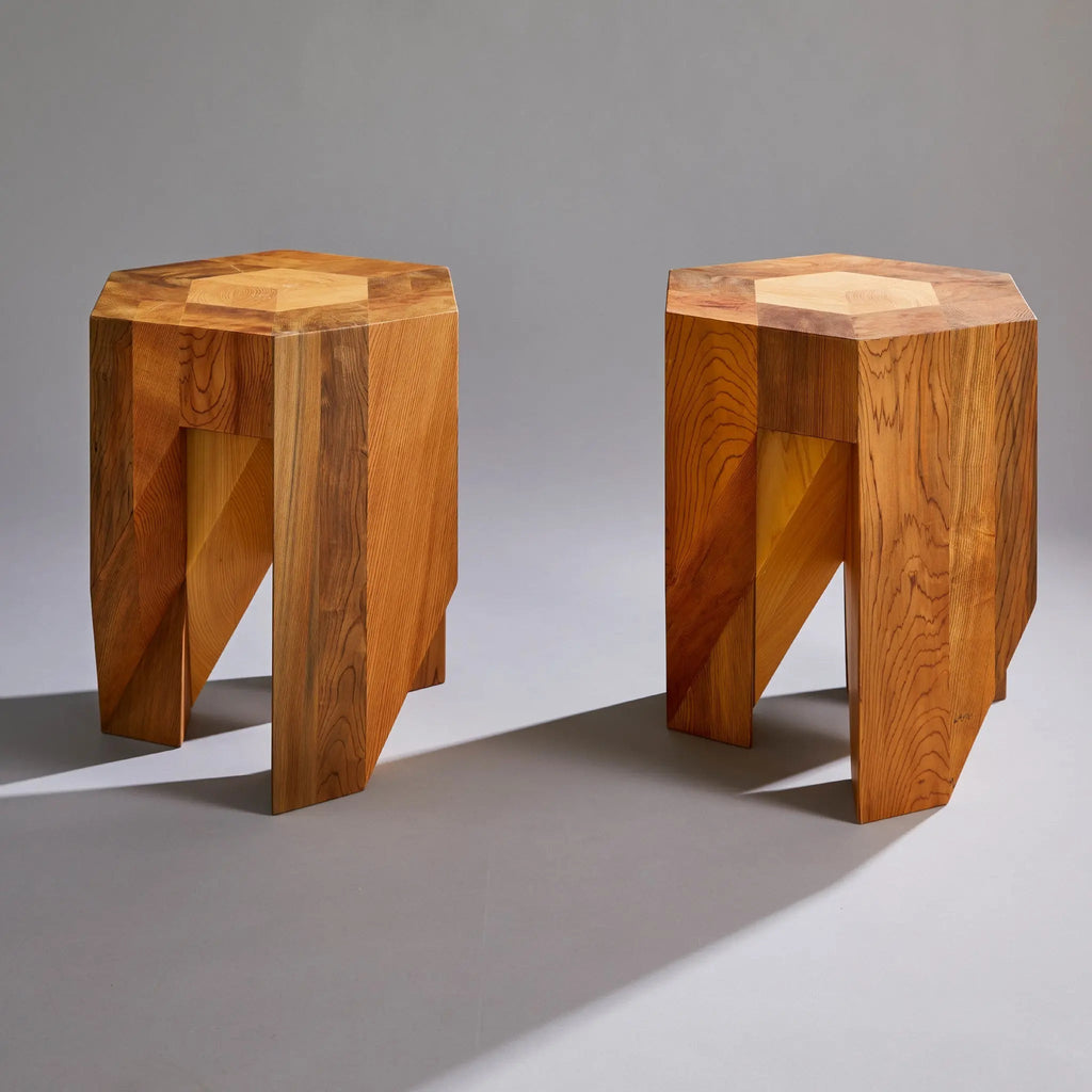 Jindai Cedar Stool - Yosegi Pair Stool Edition